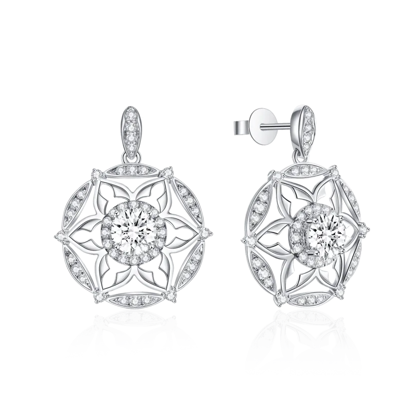 Dome Land — 18K white bright diamond earrings