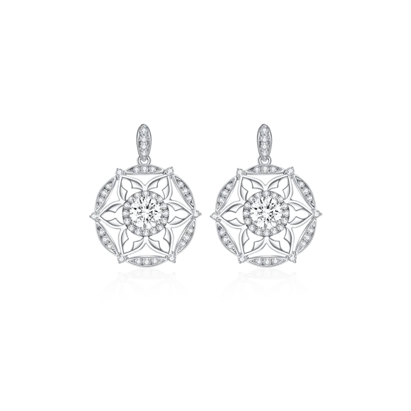 Dome Land — 18K white bright diamond earrings