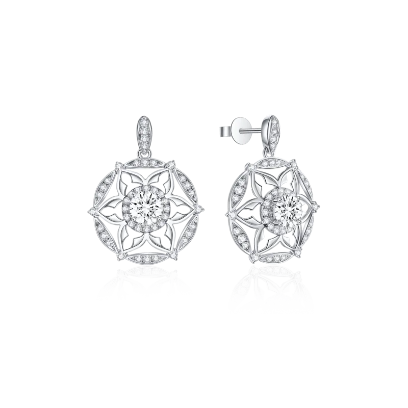 Dome Land — 18K white bright diamond earrings